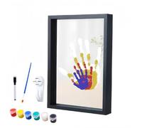 Générique Family Handprint Kit, Family Keepsake Gifts Ideas, Diy Craft Keepsake Wooden Frame, Hand and Footprint Wooden Shadow Box for Wall or Table Display (Black)