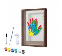 Générique Family Handprint Kit, Family Keepsake Gifts Ideas, Diy Craft Keepsake Wooden Frame, Hand and Footprint Wooden Shadow Box for Wall or Table Display (Brown)