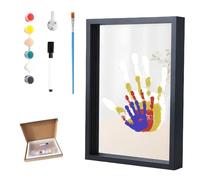 Générique Family Handprint Kit,Handprint Keepsake Frame,DIY Craft Keepsake Wooden,Handmade Wooden Frame for New Parents, Couples Crafts and Family Memory Gift for Wall or Table Display (Black)