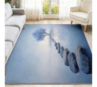 Générique Fantaisie Tapis Bleu Clair, Antidérapant Lavable Tapis à Poils Courts avec Escaliers en Pierre Lac Arbres pour Salon Chambre Entrée Cuisine, 80 x 150 cm Moderne Doux Moquette Intérieur