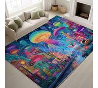 Générique Fantastique Champignon Ville Lapin Tapiss de Ville Lapin Doux Tapis Imprimé Tapis Lavable 80 x 120 cm, Tapis de Antidérapant pour Chambre Salle à Manger Bureau, Rouge