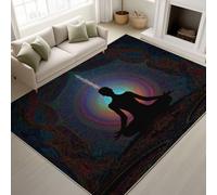 Générique Fantastique, Méditation Lotus, Lignes Tapiss de Passage Couloir Antidérapant et Lavable Tapis d'entrée Interieur Paillasson, Noir Tapis de Sol pour Chambre Buanderie, 80 cm x 120 cm