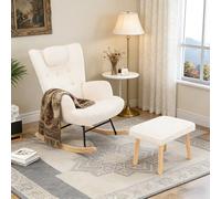 Générique Fauteuil à Bascule en Tissu Peluche, Chaise a basule avec Appui-tête, Poche latérale et Repose-Pieds, Rocking Chair, Fauteuil de Salon à Bascule pour Salon, Chambre, Blanc