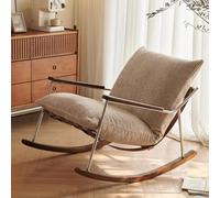 Générique Fauteuil à Bascule Rembourré, Style Mid-Century Modern avec Accoudoirs en Bois Massif, Coussin Amovible pour Salon Et Chambre