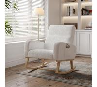 Générique Fauteuil à Bascule,Rocking Chair,Chaise à Bascule avec Polaire Sherpa,Fauteuil Allaitement, Chaise à basule, avec Pieds en Bois Massif pour Salon Chambre à Coucher,Bureau (Blanc)