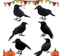 Générique Faux Corbeaux | 6 Figurines de Corbeaux réalistes et effrayantes avec de Vraies Plumes | Décorations d'halloween pour Arbre, arbuste, cheminée, Rebord de fenêtre, Table Basse, Murs.
