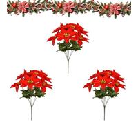 Générique Faux Poinsettia for Outdoor Planters, Artificial Poinsettia Flowers with Red Fabric Petals and Green Leaves, 7-Head 13 inch Floral Stems for Indoor Outdoor Displays