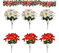 Générique Faux Poinsettia for Outdoor Planters, Artificial Poinsettia Flowers with Red Fabric Petals and Green Leaves, 7-Head 13 inch Floral Stems for Indoor Outdoor Displays