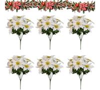 Générique Faux Poinsettia for Outdoor Planters, Artificial Poinsettia Flowers with Red Fabric Petals and Green Leaves, 7-Head 13 inch Floral Stems for Indoor Outdoor Displays