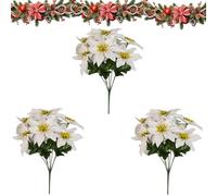 Générique Faux Poinsettia for Outdoor Planters, Artificial Poinsettia Flowers with Red Fabric Petals and Green Leaves, 7-Head 13 inch Floral Stems for Indoor Outdoor Displays
