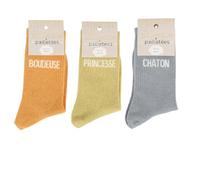 Générique FELIZZ- Lot de 3 paires de chaussettes à paillettes à messages - Boudeuse, Princesse,Chaton - TU 36/42