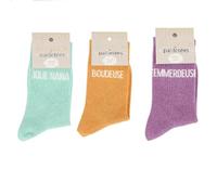 Générique FELIZZ- Lot de 3 paires de chaussettes à paillettes à messages - Jolie nana/BOudeuse/Emmerdeuse - TU 36/42