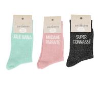 Générique FELIZZ - Lot de paires de chaussettes à paillettes et à message -Jolie nana/Madame parfaite/Super connasse - TU -36/42