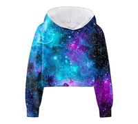 Générique Felpa Con Cappuccio Morbida per Bambine, Stile Casual Oversize Con Stampa Lettera e Strisce, Maniche Lunghe, Taglie 3-8 Anni, Ideale per Scuola e Gioco (Blue, 3-4 Years)