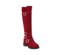 Générique Femelle Bottes Hautes Genoux à boucles plates Rond Botte pour femme Souple Elégantes Chaudes Vintage Bottes Femmes loisirs classiques cuir véritable Automne Hiver Moderne Fashion