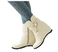 Générique Femelle Bottes Mi-Mollet plates fermeture éclair Femelles Bottillon rétro Elégantes Travail Bottes pour femme Chaudes Cuir véritable Souple Femmes Boot Moderne Tige large Couleur unie