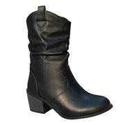 Générique Femelle Bottes Mi-Mollet Talon moyen Cuir Verni Femelles Bottillon rétro Moderne Cuir véritable Femme Boots Chaudes Cowboy Femmes Bottes Tige large Souple Elégantes à talon carré
