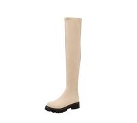 Générique Femelle Bottes stretch Hautes Genoux Talon moyen Femelles Botte Casual rétro Cowboy Bottes pour femme Chaudes Elégantes Cuir véritable Femmes Botte Tige large Souple Moderne Rond