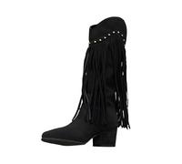 Générique Femelle Bottillons Mi-Mollet Frange Talon moyen daim Femme Bottine rétro Confortable classiques Cowboy Bottes Femelles Chaudes Souple à talon carré Imperméables Femme Boots Moderne Fashion
