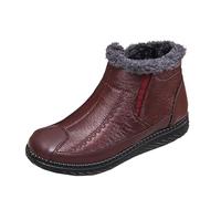 Générique Femelles Botte Courte Peluche Rond Cuir Verni Bottes pour femme Elégantes Chaudes Vintage rétro classiques Femelles Bottillon cuir véritable Automne Hiver Cowboy Femme Bottine Mode