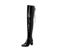 Générique Femelles Botte Hautes Genoux Talon moyen pointu Bottes pour femme rétro classiques à talon carré Femmes Bottines Travail Confortable Imperméables Souple Elégantes Chaudes cuir véritable