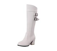 Générique Femelles Botte Mi-Mollet Talon moyen Bottes pour femme Moderne Casual Elégantes Couleur unie Femmes Bottes Chaudes cuir véritable loisirs rétro Cowboy Botte Femme à talon carré