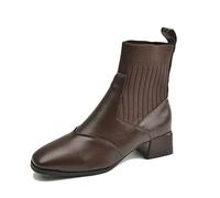 Générique Femelles Botte stretch Courte Bottes pour femme loisirs Imperméables Mode Tige large Femmes Bottines Confortable Chaudes Souple Bottillons Femme à talon carré cuir véritable