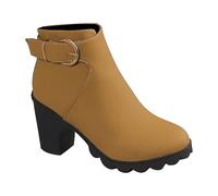 Générique Femelles Bottillon Courte Talon moyen daim Femme Botte Casual Cowboy Automne Hiver Bottes Femelles Chaudes cuir véritable Confortable Imperméables à boucles Elégantes loisirs
