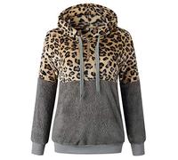 Générique Femme Ample à Capuche Léopard Sweat Pull Polair Pullover Oversize Hoodie Zippées Casual Flanelle Moelleux Chaud Automne Hiver Mode Sweatshirt Manches Longues Outerwear Tops (Gris,3XL)
