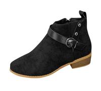 Générique Femme Boots Courte à boucles plates Chaussures de botte pour dame daim Souple rétro Bottes Femme loisirs à talon carré classiques Imperméables Confortable Femmes Bottes Chaudes Elégantes