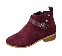 Générique Femme Boots Courte à boucles plates Chaussures de botte pour dame daim Souple rétro Bottes Femme loisirs à talon carré classiques Imperméables Confortable Femmes Bottes Chaudes Elégantes