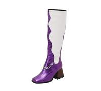 Générique Femme Boots Hautes Genoux épais Talon Patchwork Bottines femme Chaudes rétro Casual à talon carré classiques cuir véritable Automne Hiver Femmes Bottes Confortable Imperméables