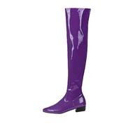 Générique Femme Boots Hautes Genoux plates pointu Cuir Verni Femmes Bottines Souple Chaudes Casual Automne Hiver Bottes Femme rétro Moderne Tige large classiques cuir véritable Elégantes Glossy