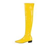 Générique Femme Boots Hautes Genoux plates pointu Cuir Verni Femmes Bottines Souple Chaudes Casual Automne Hiver Bottes Femme rétro Moderne Tige large classiques cuir véritable Elégantes Glossy