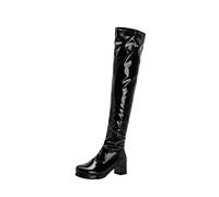 Générique Femme Boots Hautes Genoux Talon moyen Cuir Verni Femelles Bottillon Souple Imperméables classiques Travail Bottines pour femmes Chaudes Vintage Cowboy Elégantes Moderne Automne Hiver