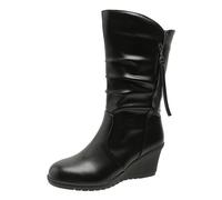 Générique Femme Boots Mi-Mollet épais Talon fermeture éclair Bottes pour femmes Imperméables Chaudes Vintage Casual Bottines femme Confortable à talon carré classiques cuir véritable Femelles Botte