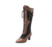 Générique Femme Boots Mi-Mollet pointu à Lacets Bottines femmes Chaudes rétro Casual à talon Femmes Bottes classiques cuir véritable Automne Bottes pour femme Hiver Confortable Moderne