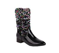 Générique Femme Boots Mi-Mollet pointu Les sequins Bottes pour femmes Chevalier Souple Casual cuir véritable Femme Botte Confortable Imperméables Chaudes Bottines pour femmes Moderne Fashion