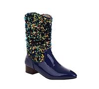Générique Femme Boots Mi-Mollet pointu Les sequins Bottes pour femmes Chevalier Souple Casual cuir véritable Femme Botte Confortable Imperméables Chaudes Bottines pour femmes Moderne Fashion