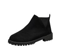 Générique Femme Botte Courte plates Rond daim Femelles Bottillon Automne Hiver Confortable Souple Moderne Bottillons Femme Elégantes Chaudes à talon carré Cowboy Femelles Botte cuir véritable