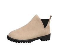 Générique Femme Botte Courte plates Rond daim Femelles Bottillon Automne Hiver Confortable Souple Moderne Bottillons Femme Elégantes Chaudes à talon carré Cowboy Femelles Botte cuir véritable