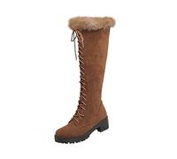 Générique Femme Botte Hautes Genoux à Lacets Peluche Bottillons Femme Chaudes Imperméables Casual Moderne Bottes pour femmes Souple Confortable classiques Femmes Bottillon cuir véritable Mode
