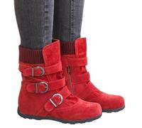 Générique Femme Bottillons Mi-Mollet plates daim Femmes Boot Chevalier Souple Casual cuir véritable Femme Botte Confortable Imperméables à boucles Chaudes Bottines pour femmes Moderne