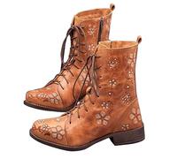 Générique Femme Bottine basses imprimé brodées à Lacets Femmes Boot Vintage Chaudes Automne Hiver Bottes Femelles Elégantes Souple Femelles Bottillon classiques Tige large Fashion colorées