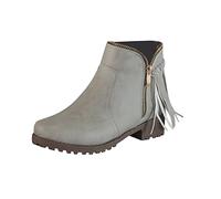 Générique Femme Bottine basses Rond Frange Chaussures de botte pour femmes loisirs Moderne Elégantes Bottillons Femme Souple Chaudes Femelles Botte Vintage Couleur unie Fermeture éclair latérale