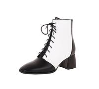 Générique Femme Bottine Courte Patchwork à Lacets Femmes Bottes Souple Moderne Casual Tige large Couleur unie Bottes pour femme Confortable Chaudes rétro Cowboy Elégantes Imperméables loisirs