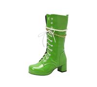 Générique Femme Bottine Mi-Mollet Talon moyen Cuir Verni Rond Bottines pour femmes Elégantes Chaudes Vintage loisirs Bottes Femelles à talon carré classiques cuir véritable Automne Hiver Glossy