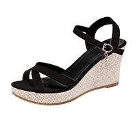 Générique Femme Bout Ouvert Sandale Cale Bride Cheville Slingback Plateforme .Sandales Espadrilles Compensées Femme en la couleur et la durabilité avec des sangles à cheville flatteuses. (36)