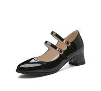 Générique Femme Bride Cheville Chaussures Lolita avec Boucle Bout Pointu Cuir Verni Chaussures De Robe Rétro Talon Épais Mary Janes,Noir,36 EU