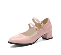 Générique Femme Bride Cheville Chaussures Lolita avec Boucle Bout Pointu Cuir Verni Chaussures De Robe Rétro Talon Épais Mary Janes,Rose,42 EU